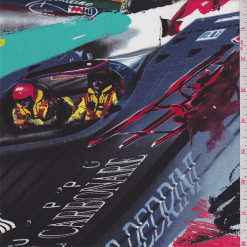 Black Boat Racing Print Rayon