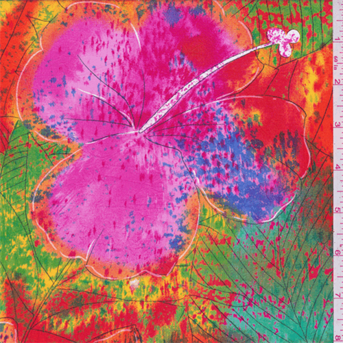 *2 1/2 YD PC--Pink Multi Hibiscus Challis