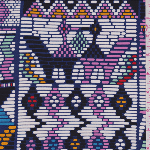 Navy Aztec Silk Jersey Knit