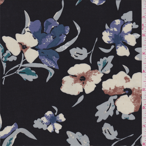 *2 5/8 YD PC--Black/Beige Floral Challis