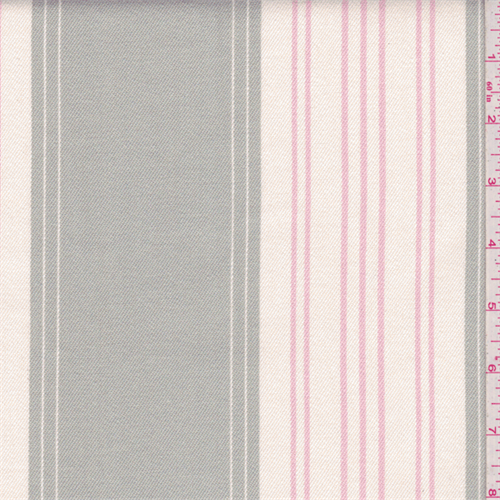 Shabby Chic Grey/Ivory Stripe Twill