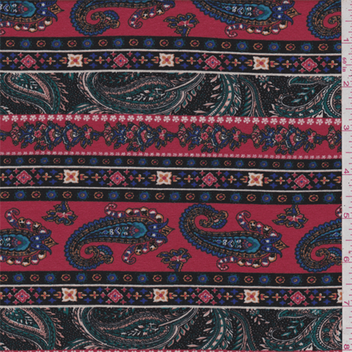 Bright Red Paisley Stripe Jersey Knit