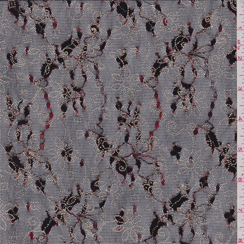 *3 3/8 YD PC--Black Floral Stretch Mesh