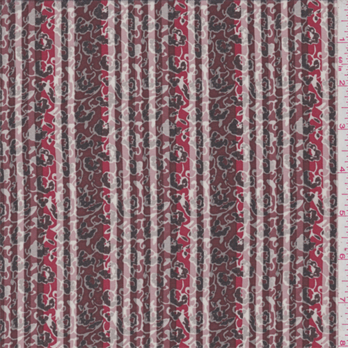 Red Multi Floral/Stripe Silk Crepe de Chine
