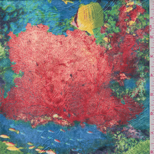 *3 YD PC--Green Multi Fish Reef Panne Velvet