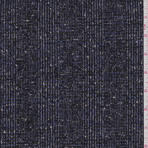 Black/Blue Plaid Wool Boucle