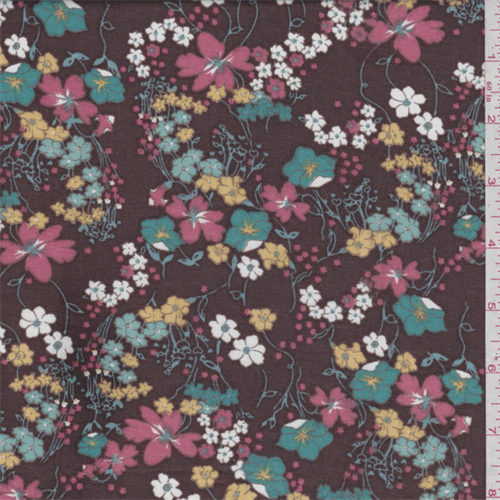 Mocha Brown Floral Lawn