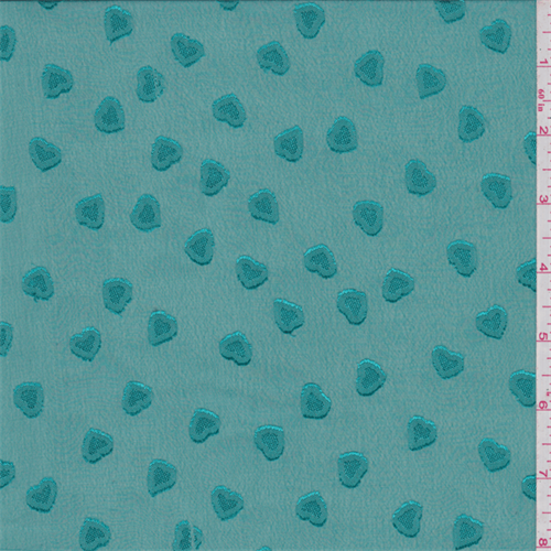 Teal Green Heart Embroidered Chiffon