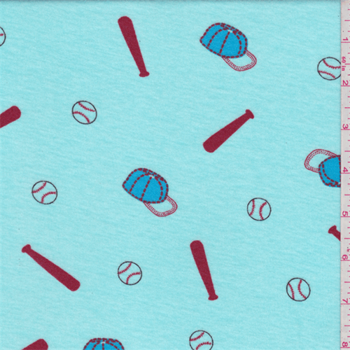 Blue Baseball Print Interlock Knit