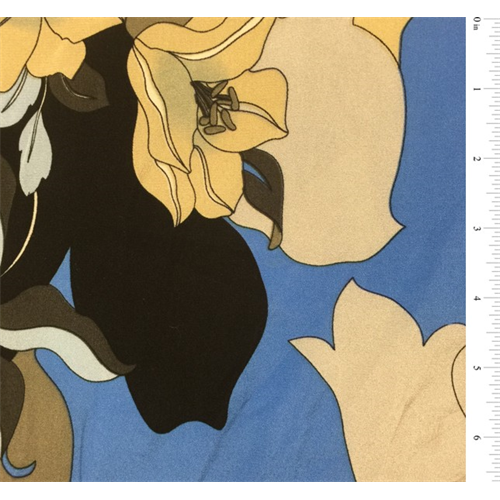 Black/Blue Floral Silk Crepe de Chine