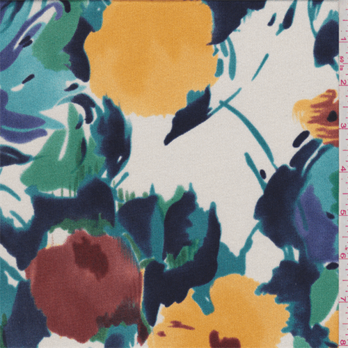 Ivory/Turquoise Floral Silk Jersey Knit