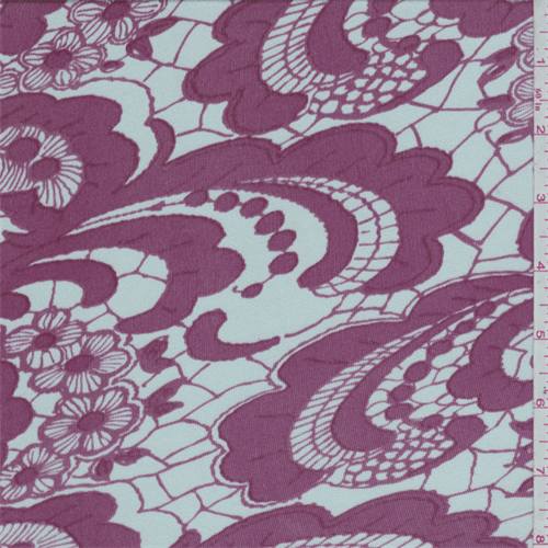Pearl Grey/Berry Pink Lace Print Silk Jersey Knit