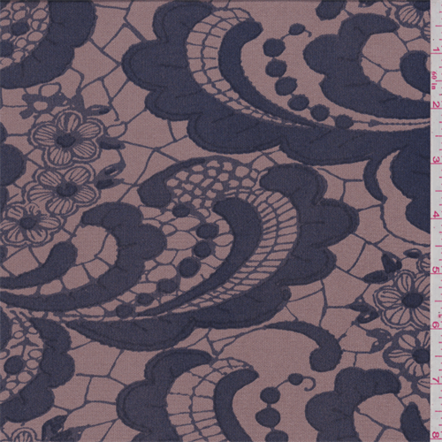 Cocoa Brown/Blue Lace Print Silk Jersey Knit