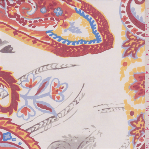 White Multi Paisley Silk Chiffon