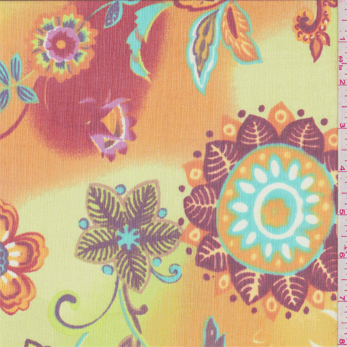 Gold/Green Floral Crinkled Silk Chiffon