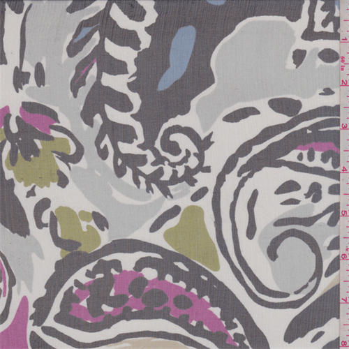 White Multi Paisley Crinkled Silk Chiffon