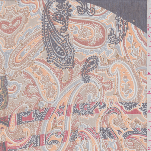 Orange/Black Paisley Block Crinkled Silk Chiffon