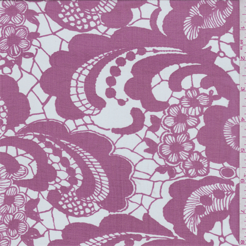 Berry Pink Floral Lace Print Silk Chiffon