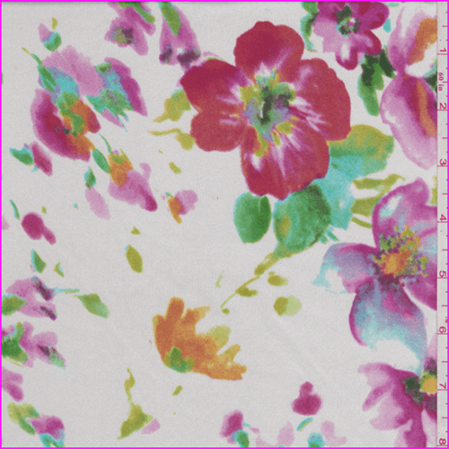 White Multi Floral Silk Charmeuse