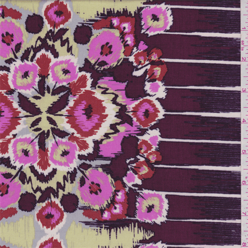 *2 3/4 YD PC--Grey Multi Ikat Floral Challis