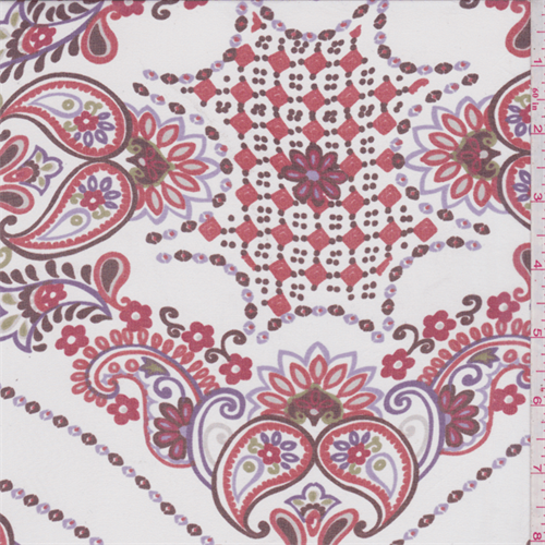 White/Orange Paisley Silk Chiffon