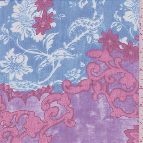 Purple/Blue Floral Crinkled Silk Chiffon