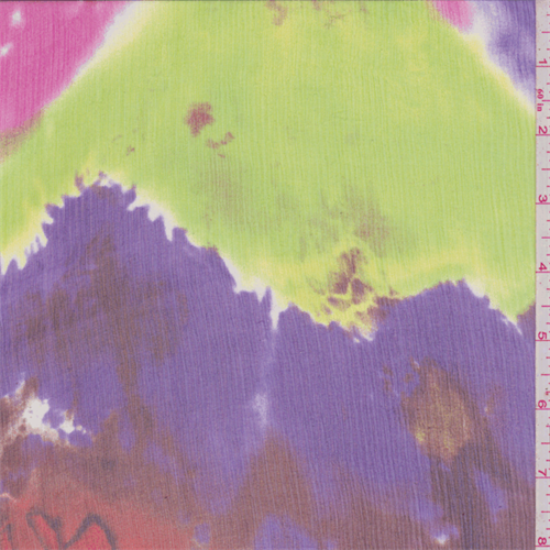Purple/Green Poppy Crinkled Silk Chiffon