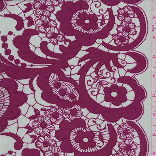 Grey/Fuschia Lace Print Silk Crepe de Chine