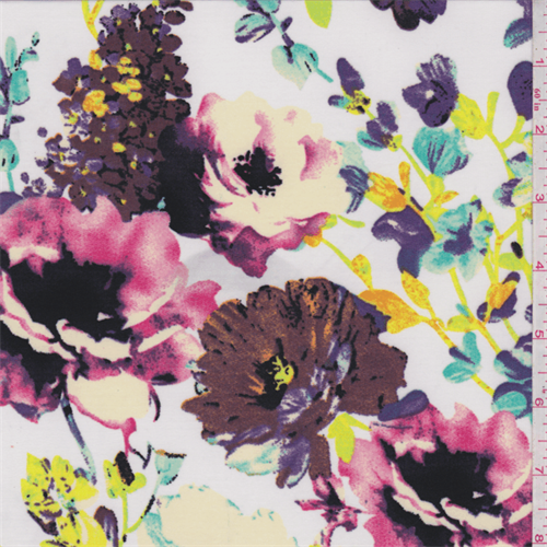 *2 3/4 YD PC--ITY White Multi Floral Jersey Knit