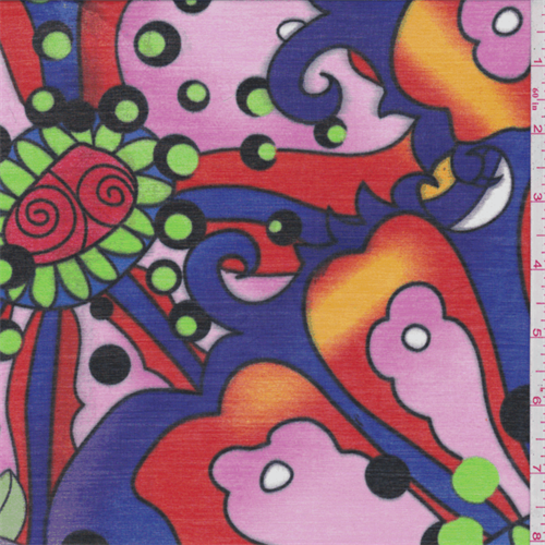 Violet Blue Multi Floral Print Silk Voile