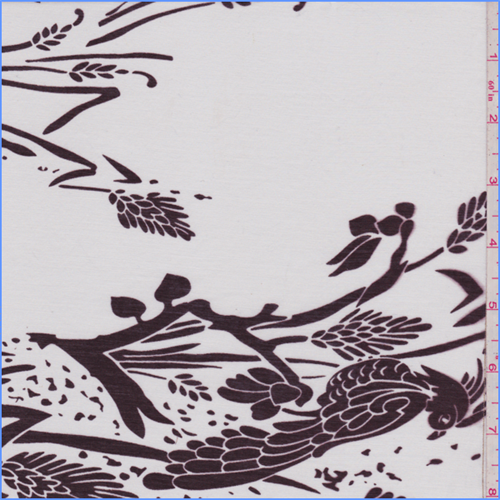 White/Maroon Bird Print Silk Voile