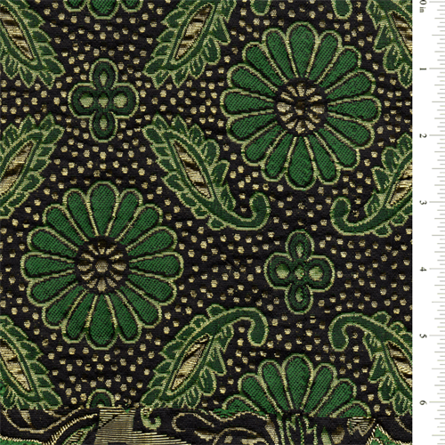*3 YD PC--Emerald Green/Gold Floral Brocad