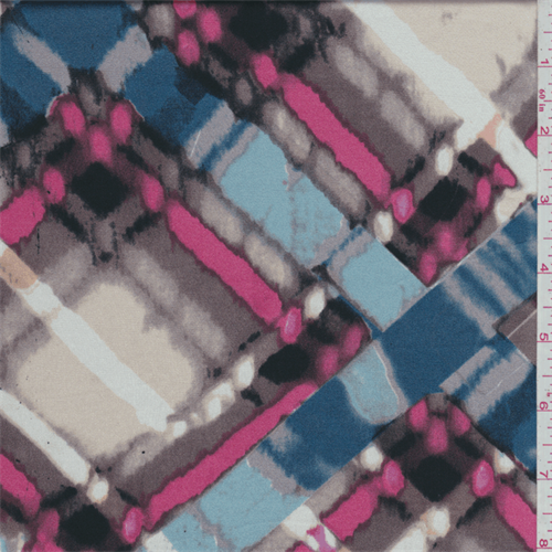 Tan/Blue Plaid Silk Charmeuse