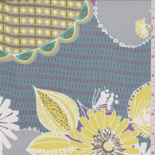 Purple/Yellow Floral Silk Chiffon