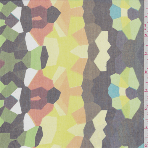Multicolor Mosaic Crinkled Silk Chiffon