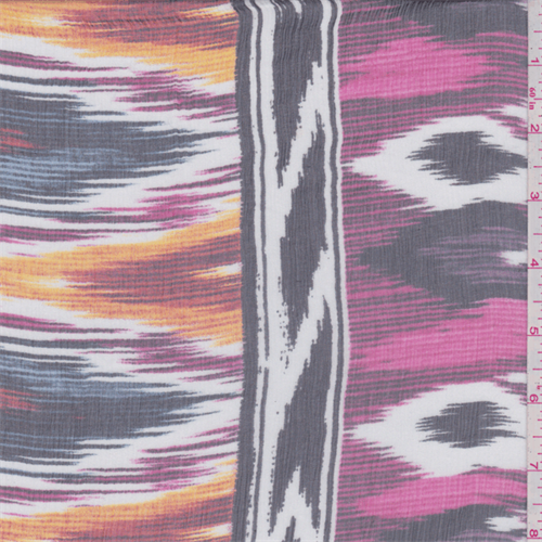 White Multi Ikat Crinkled Silk Chiffon
