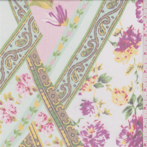White Multi Floral Crinkled Silk Chiffon