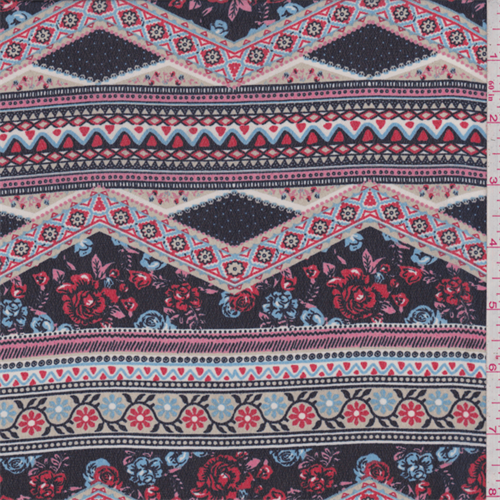 Navy/Sage Floral Stripe Georgette