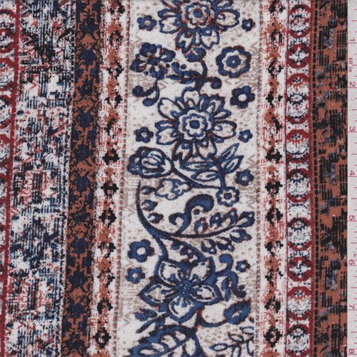 Tan Multi Floral Stripe Crepe