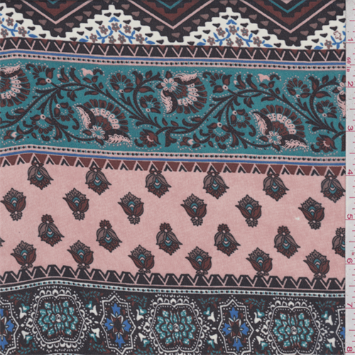 Pink/Teal Decorative Stripe Chiffon