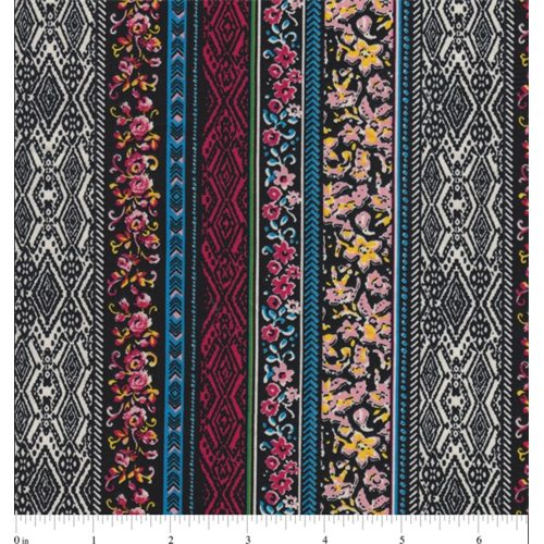 Black Multi Stripe Crepe de Chine