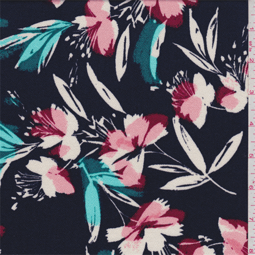 Navy Floral Crepe