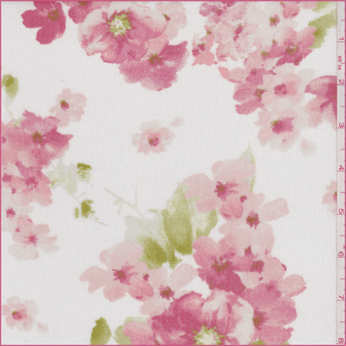 *3 YD PC--White/Coral Floral Crinkled Crepe