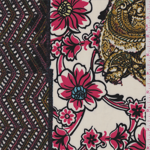 *3 3/8 YD PC--ITY Cream/Coral Floral Jersey Knit