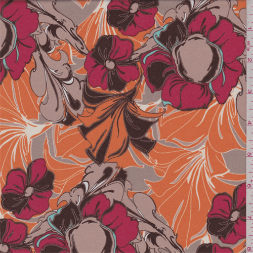 Orange/Red Floral Print Voile