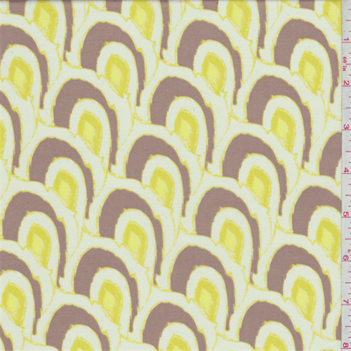 Pale Yellow/Brown Arc Print Voile