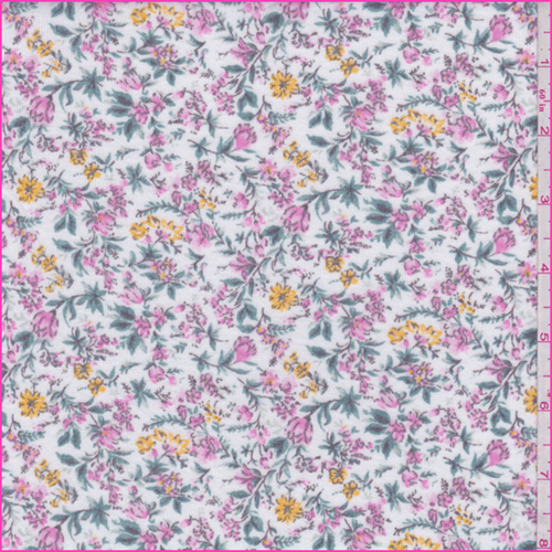 *3 3/8 YD PC--White/Pink Floral Interlock Knit