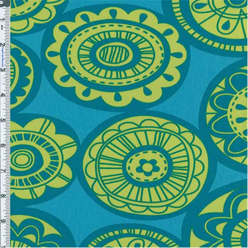 Aqua Blue Circular Floral Print Decor Cotton Twill 55573