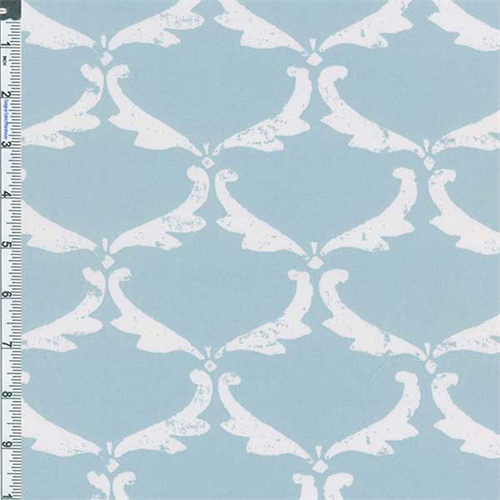 Iced Blue Baroque Decor Cotton Twill