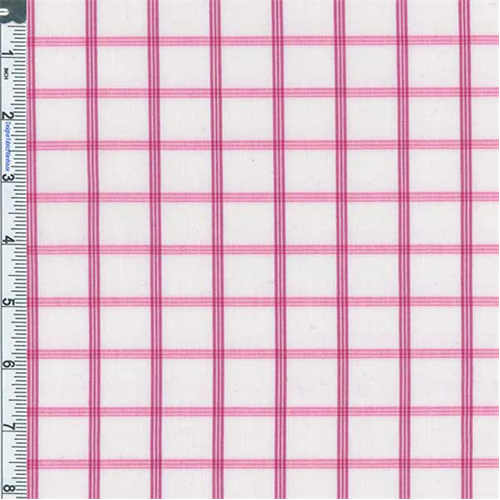White/Berry Pink Windowpane Check Cotton Shirting 55816